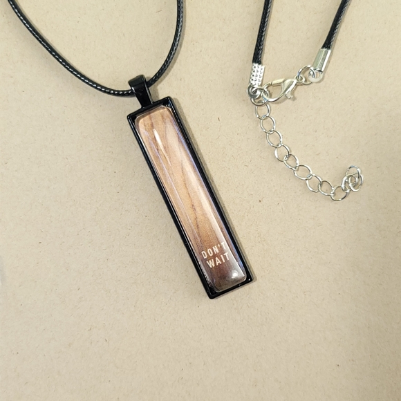 Don't Wait Wood Vertical Pendant Necklace - Picture 7 of 10
